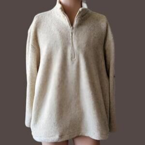 Cherokee‎ Quarter-Zip Sherpa Pullover Sweatshirt – Size M (38–40) – Cream/Tan